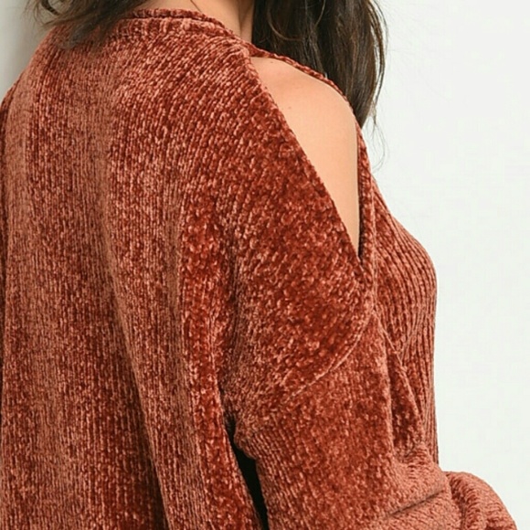 Pumpkin Spice Chenille Cold Shoulder Sweater - Picture 3 of 3